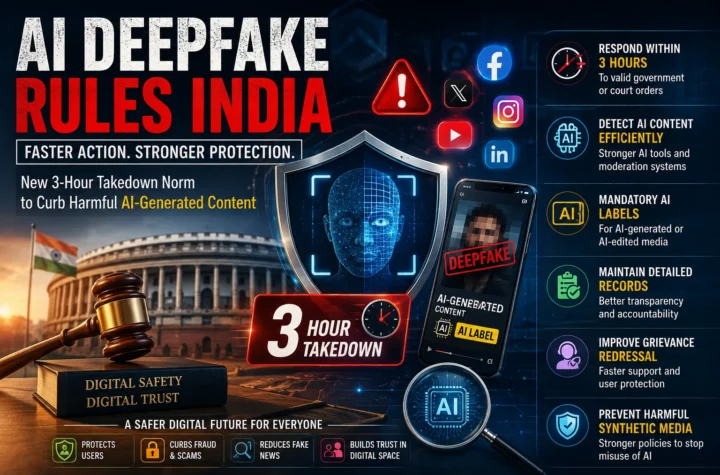 AI Deepfake Rules India showing the proposed 3-hour takedown timeline for unlawful AI-generated content.